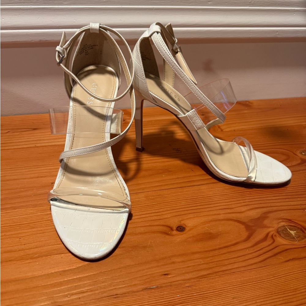 Guess White Strappy Heels